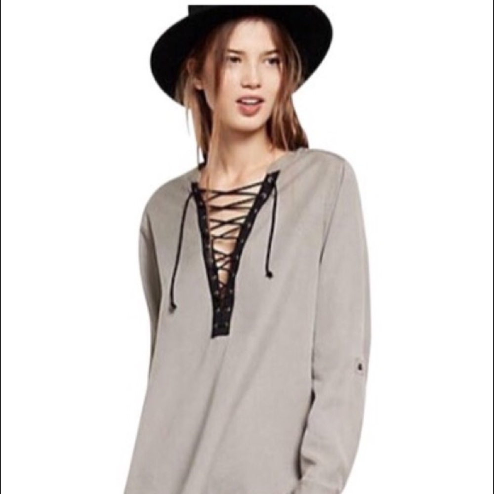 Express Maroon laced up twill blouse